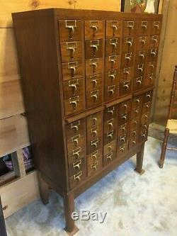 Vintage 60 Drawer Card Catalog File/Cabinet Library, Oak, Brass Pulls