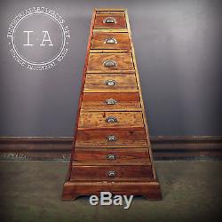 Vintage A-Frame 9 Drawer Wooden Parts Cabinet with Oxidized Copper Pull Handles