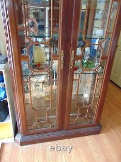 Vintage American Chippendale Style Mahogany Lighted China Hutch