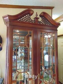 Vintage American Chippendale Style Mahogany Lighted China Hutch