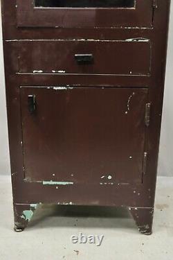 Vintage American Industrial Steel Metal Narrow Medical Dental Bathroom Cabinet
