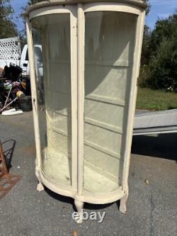 Vintage Antique China Cabinet Curved Beveled Glass Curio 4 Shelves Claw Feet