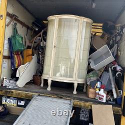 Vintage Antique China Cabinet Curved Beveled Glass Curio 4 Shelves Claw Feet