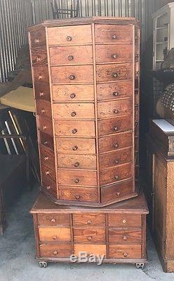 Vintage Antique Country Store Revolving Apothecary Bolt Cabinet