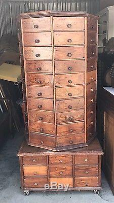 Vintage Antique Country Store Revolving Apothecary Bolt Cabinet