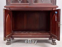 Vintage Antique Empire Style Mahogany Leaded Glass Bookcase China Cabinet