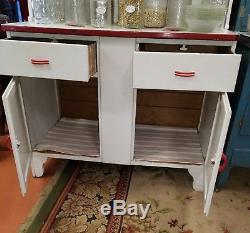 Vintage Antique Hoosier White Cabinet With Flour Bin Sifter & Porcelain Counter