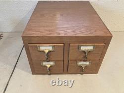 Vintage Antique Oak 4 Drawer Dovetailed Card Catalog Index File Counter Cabinet