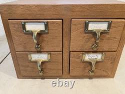 Vintage Antique Oak 4 Drawer Dovetailed Card Catalog Index File Counter Cabinet