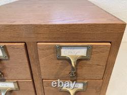 Vintage Antique Oak 4 Drawer Dovetailed Card Catalog Index File Counter Cabinet