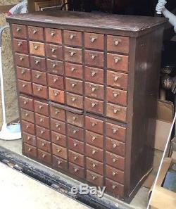 Vintage Antique Oak 60 Drawer Apothecary File Cabinet