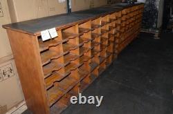 Vintage Antique Oak Apothecary Mail Station Storage Cabinet 78X18.5X44
