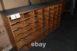 Vintage Antique Oak Apothecary Mail Station Storage Cabinet 78X18.5X44
