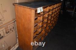 Vintage Antique Oak Apothecary Mail Station Storage Cabinet 78X18.5X44