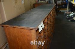 Vintage Antique Oak Apothecary Mail Station Storage Cabinet 78X18.5X44