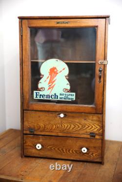 Vintage Antique Oak Display Case apothecary drawer Cabinet Batteries Flashlights