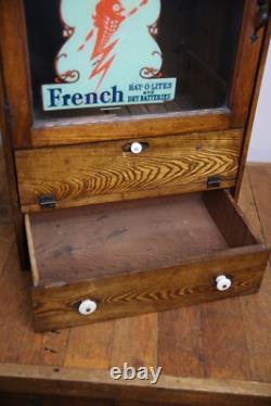 Vintage Antique Oak Display Case apothecary drawer Cabinet Batteries Flashlights