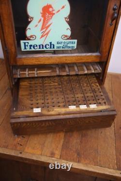 Vintage Antique Oak Display Case apothecary drawer Cabinet Batteries Flashlights