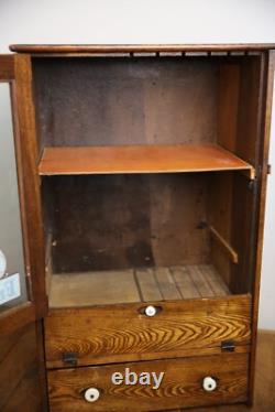 Vintage Antique Oak Display Case apothecary drawer Cabinet Batteries Flashlights
