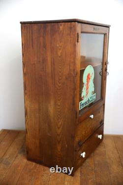 Vintage Antique Oak Display Case apothecary drawer Cabinet Batteries Flashlights