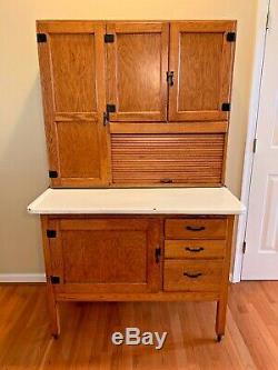 Vintage Antique Oak Hoosier Cabinet withFlour Bin, Tin Breadbox Drawer