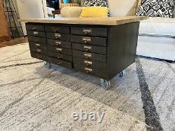 Vintage Antique Printers Type Drawer Metal Flat File Map Cabinet Coffee Table