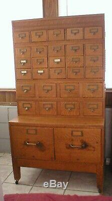 Vintage Antique Rare Oak Library File Card Catalog Cabinet 8 Sections (Reduced)