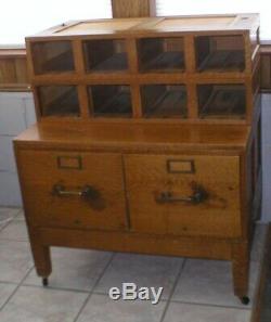 Vintage Antique Rare Oak Library File Card Catalog Cabinet 8 Sections (Reduced)