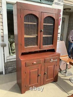 Vintage Antique Stepback Wood Cupboard 2 pc Kitchen Rustic cabinet Primitive