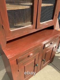 Vintage Antique Stepback Wood Cupboard 2 pc Kitchen Rustic cabinet Primitive