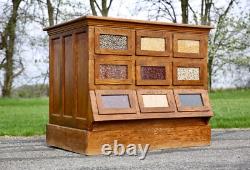 Vintage Antique Store Counter Seed Bin Cabinet Kitchen Island wood apothecary