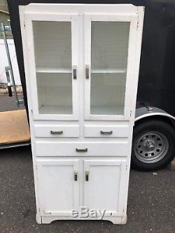 Vintage Antique White Kitchen Hoosier Cabinet Pantry