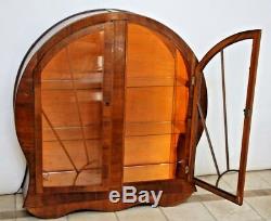 Vintage Art Deco Curio Display China Cabinet Cathedral Glass Doors Locking 1B