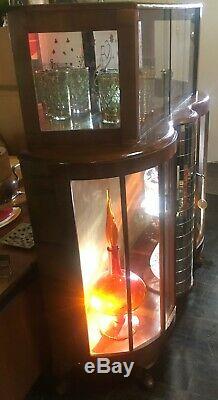 Vintage Art Deco Dry Bar Cabinet w Rotating MIrrored Center Column Etched & KEY
