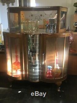 Vintage Art Deco Dry Bar Cabinet w Rotating MIrrored Center Column Etched & KEY