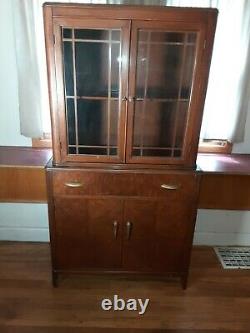 Vintage Art Deco Mid Century Hutch Cabinet Cupboard With Glass Doors Storage