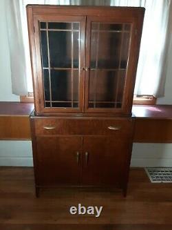 Vintage Art Deco Mid Century Hutch Cabinet Cupboard With Glass Doors Storage