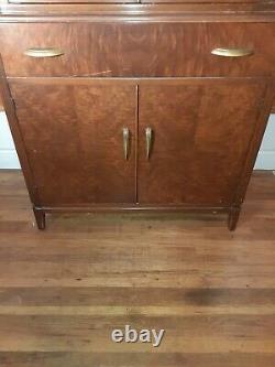 Vintage Art Deco Mid Century Hutch Cabinet Cupboard With Glass Doors Storage