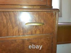 Vintage Art Deco Mid Century Hutch Cabinet Cupboard With Glass Doors Storage