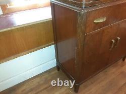 Vintage Art Deco Mid Century Hutch Cabinet Cupboard With Glass Doors Storage