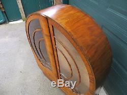Vintage Art Deco Round Glass Front Curio Cabinet With Two Glass Shelves RARE RARE