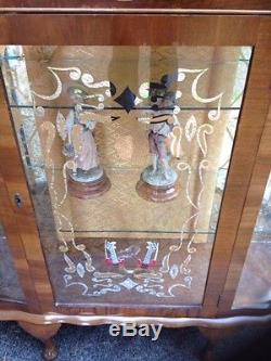 Vintage Art Deco Walnut Display Cabinet With Smiths Clock