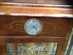 Vintage Art Deco Walnut Display Cabinet With Smiths Clock