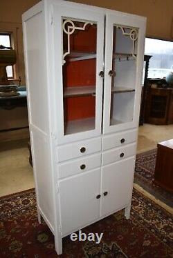 Vintage Art Deco White Kitchen Cabinet, Hoosier style
