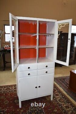 Vintage Art Deco White Kitchen Cabinet, Hoosier style