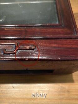 Vintage Asian Chinese Rosewood Wall Display Curio Cabinet With Key Beautiful