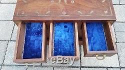 Vintage Asian apothecary cabinet 9 drawerjewelry chest wood inlaid brass