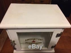 Vintage Barber Medical Antiseptic Sterilizer Wood Cabinet Box 2 Glass Shelves