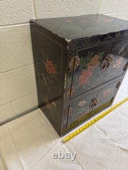 Vintage Black Lacquer Chinese Cabinet