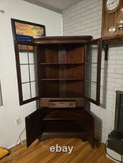Vintage Brandt Mahogany Corner Cabinet With Glass Upper Doors